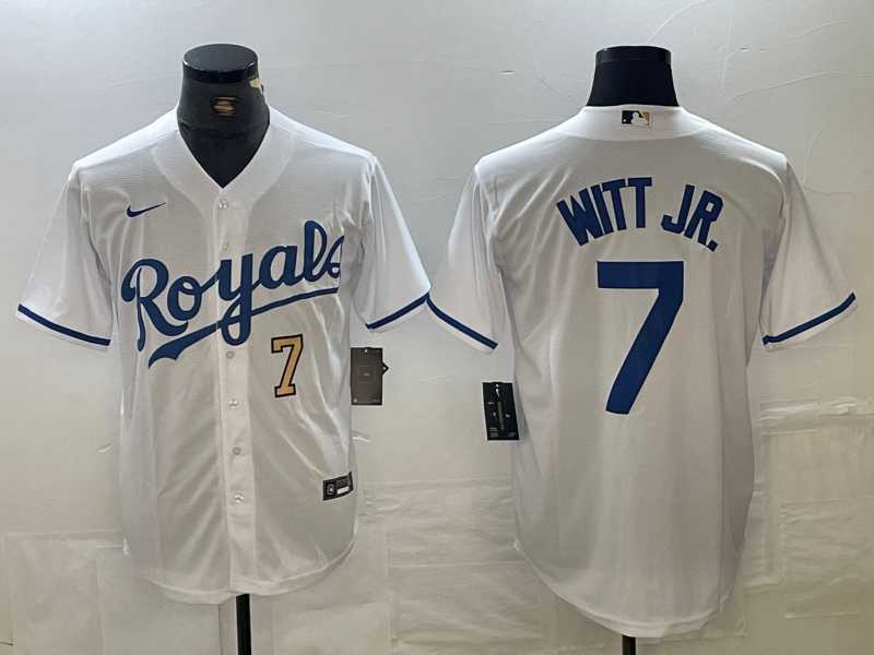 Mens Kansas City Royals #7 Bobby Witt Jr Number White Cool Base Stitched MLB Jerseys